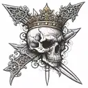 a long sword that has a hog skull at the handle and add a crown tattoo design idea