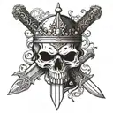 a long sword that has a hog skull at the handle and add a crown tattoo design idea