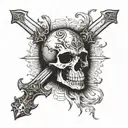 a long sword that has a hog skull at the handle and add a crown tattoo design idea