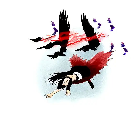 Itachi floating with crows tattoo design idea