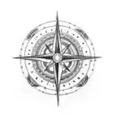 A dotwork tattoo of a compass rose with a silhouette of your two boys and dog in the center, representing your love for family and travel tattoo design idea