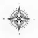 A dotwork tattoo of a compass rose with a silhouette of your two boys and dog in the center, representing your love for family and travel tattoo design idea