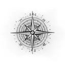 A dotwork tattoo of a compass rose with coordinates leading to your home, with a silhouette of your family and dog beside it, symbolizing your love for family and your roots tattoo design idea