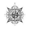 A dotwork tattoo of a compass rose with coordinates leading to your home, with a silhouette of your family and dog beside it, symbolizing your love for family and your roots tattoo design idea