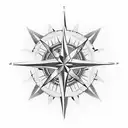 A dotwork tattoo of a compass rose with coordinates leading to your home, with a silhouette of your family and dog beside it, symbolizing your love for family and your roots tattoo design idea