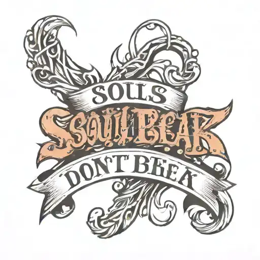 A tattoo design around the theme "Souls don't break, they bend". metal band style. Handwritting style text tattoo design idea