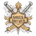 A tattoo design using the text "Souls don't break, they bend". Include a shield. The text to be in a handwritten style tattoo design idea