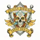 A tattoo design using the text "Souls don't break, they bend". Include a shield. The text to be in a handwritten style tattoo design idea