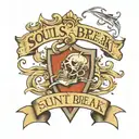 A tattoo design using the text "Souls don't break, they bend". Include a shield. The text to be in a handwritten style tattoo design idea