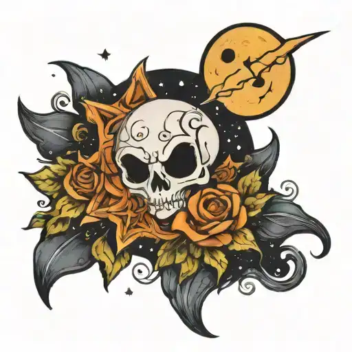 ghost moon stars tattoo design idea