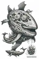 Dishonored themed biomechanical whale. Make the background a fusion between the void and the sea tattoo design idea