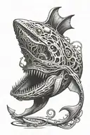 Dishonored themed biomechanical whale. Make the background a fusion between the void and the sea tattoo design idea