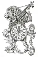 Lion, soldier with gun, clock time ticking- meaning it’s just a matter of time when death comes knocking even though you tattoo design idea