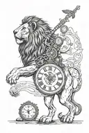 Lion, soldier with gun, clock time ticking- meaning it’s just a matter of time when death comes knocking even though you tattoo design idea