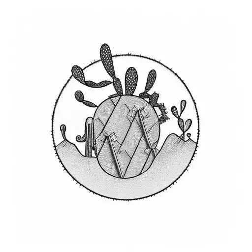 A cactus growing from a vinyl record with Rock n roll lyrics tattoo design idea