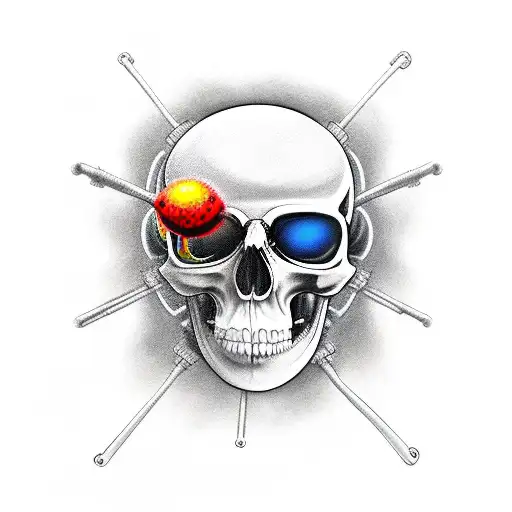 Scull with jacks, cybernetic, pluged in, meta, cyberspace tattoo design idea