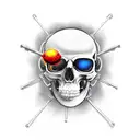 Scull with jacks, cybernetic, pluged in, meta, cyberspace tattoo design idea