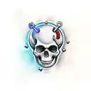 Scull with jacks, cybernetic, pluged in, meta, cyberspace tattoo design idea