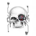 Scull with jacks, cybernetic, pluged in, meta, cyberspace tattoo design idea