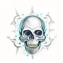 Scull with jacks, cybernetic, pluged in, meta, cyberspace tattoo design idea