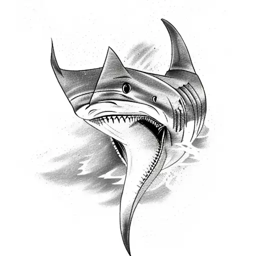 Design a tattoo that merges the strength and power of a shark with the agility and speed of a tennis player, symbolizing the balance between gym and sports tattoo design idea