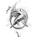 Design a tattoo that merges the strength and power of a shark with the agility and speed of a tennis player, symbolizing the balance between gym and sports tattoo design idea