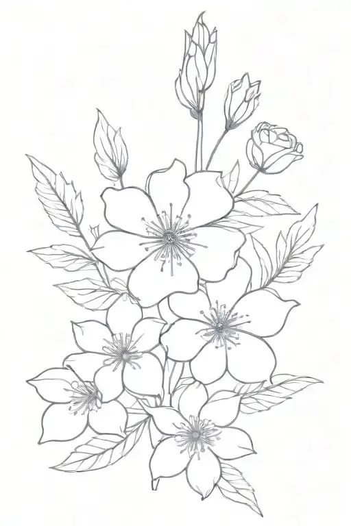 may June August September birth flower bouquet  tattoo design idea