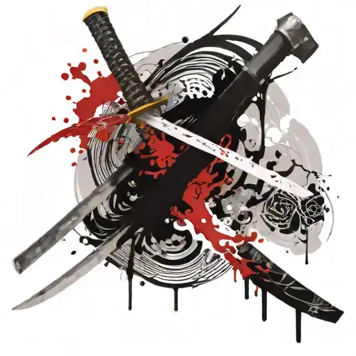 Katana in 45 degree angle with suminagashi painting falling from the blade  tattoo design idea