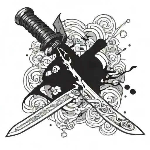 Katana in 45 degree angle with suminagashi painting falling from the blade  tattoo design idea