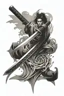 Katana in 45 degree angle with blur  painting falling from the blade  tattoo design idea