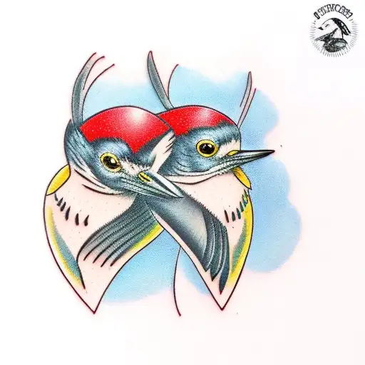 two headed woodpecker tattoo design idea