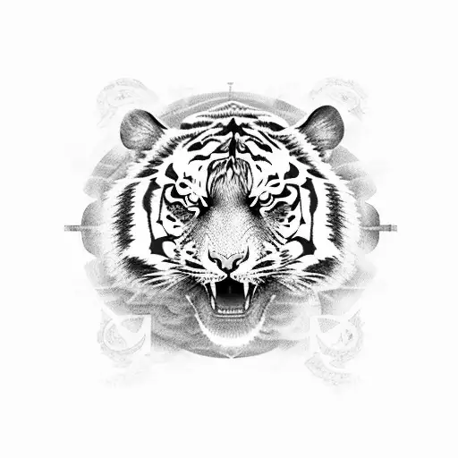 a tiger merged with an eagle accompanied by a sea turtle with a background of hieroglyphs that represent the natural cou tattoo design idea