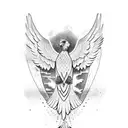 An eagle soaring through the sky with hieroglyphics forming its wings tattoo design idea