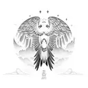 An eagle soaring through the sky with hieroglyphics forming its wings tattoo design idea