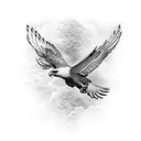 An eagle soaring through the sky with hieroglyphics forming its wings tattoo design idea