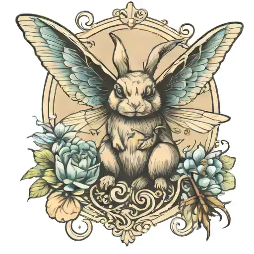 bunny with the wings of a dragonfly perched tattoo design idea