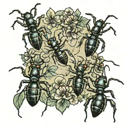 ants walking in a row tattoo design idea