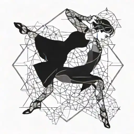 Incorporate elegant dance poses intertwined with intricate geometric patterns tattoo design idea
