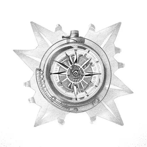 Steampunk clock with gears and a compass tattoo design idea