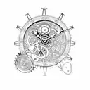 Steampunk clock with gears and a mechanical dragon tattoo design idea
