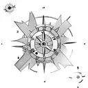 Steampunk clock with gears and a compass tattoo design idea