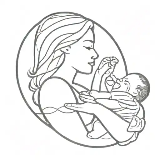 line art of a baby breastfeeding with the letters z and n worked into it  tattoo design idea