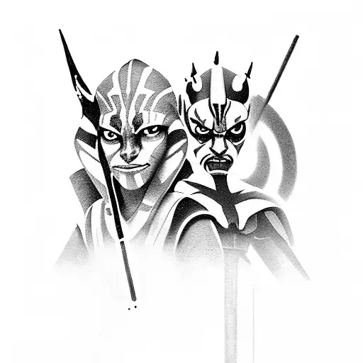 Ahsoka Tano and Darth Maul fighting  tattoo design idea
