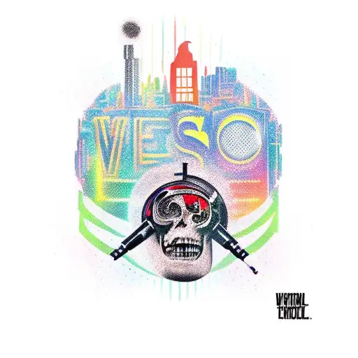 A new-school design featuring a mashup of iconic music and movie references tattoo design idea