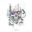 A new-school design featuring a mashup of iconic music and movie references tattoo design idea