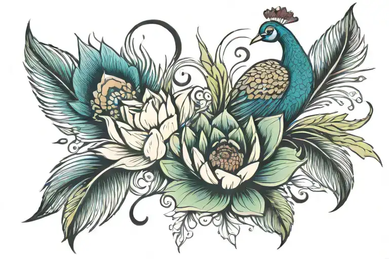 lotus and peacock feather feather feather tattoo design idea