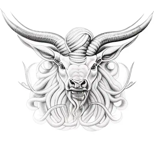 Minotaur portrait with Medusa style hair. tattoo design idea