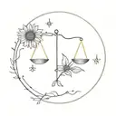 A minimalist tattoo of a Libra constellation intertwined with a sunflower design tattoo design idea