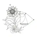 A minimalist tattoo of a Libra constellation intertwined with a sunflower design tattoo design idea