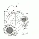 A minimalist tattoo of a Libra constellation intertwined with a sunflower design tattoo design idea